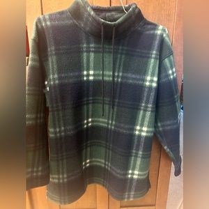 Men’s Plaid Pullover Fleece Jacket, Medium, Green and Blue